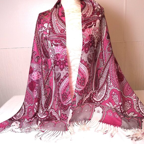 Pashmina NEW Pink Paisley Floral Print large long scarf wrap - Picture 2 of 8